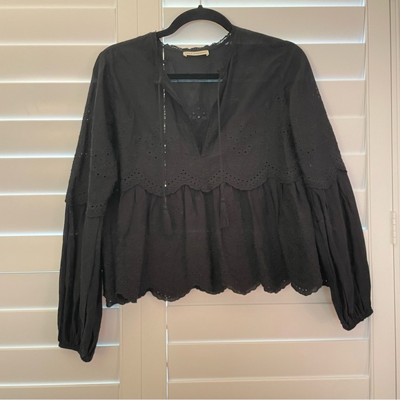 Ulla Johnson Eyelet Ruffled Peplum Top Black Size 0 - Picture 10 of 10